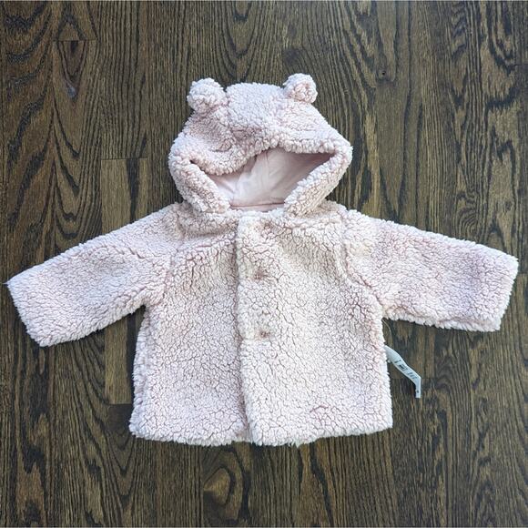 NEW Baby Gap Teddy Bear Ears Fluffy Mauve Pink 3-6 Months Jacket - Picture 1 of 6